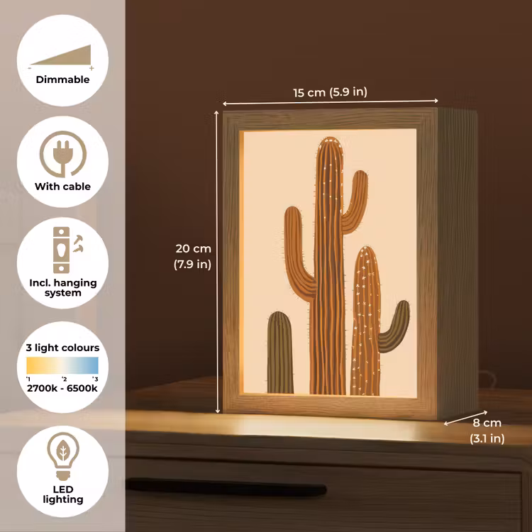 Cactus - Woestijn - Zand - Bruin Light Box met kabel (Tafellamp) klein -USP_EN