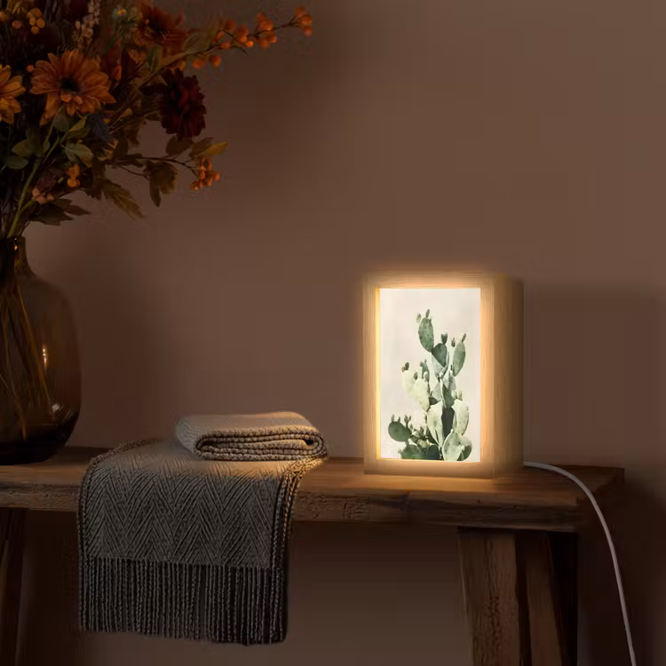 Cactus - Groen - Minimalistisch Light Box met kabel (Tafellamp) klein -sfeer4