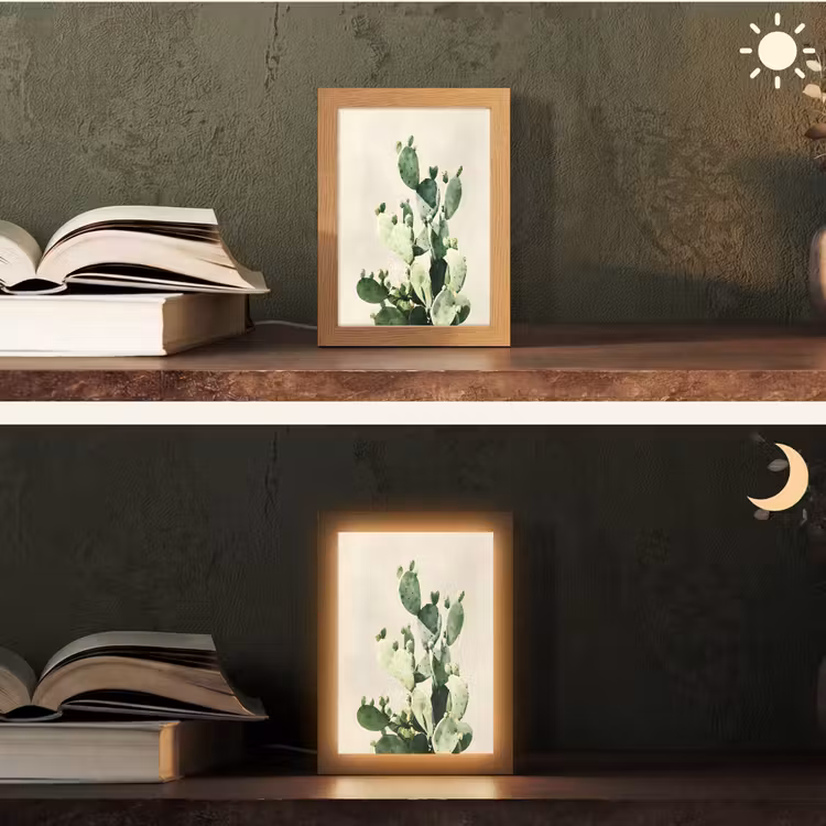Cactus - Groen - Minimalistisch Light Box met kabel (Tafellamp) klein -sfeer3