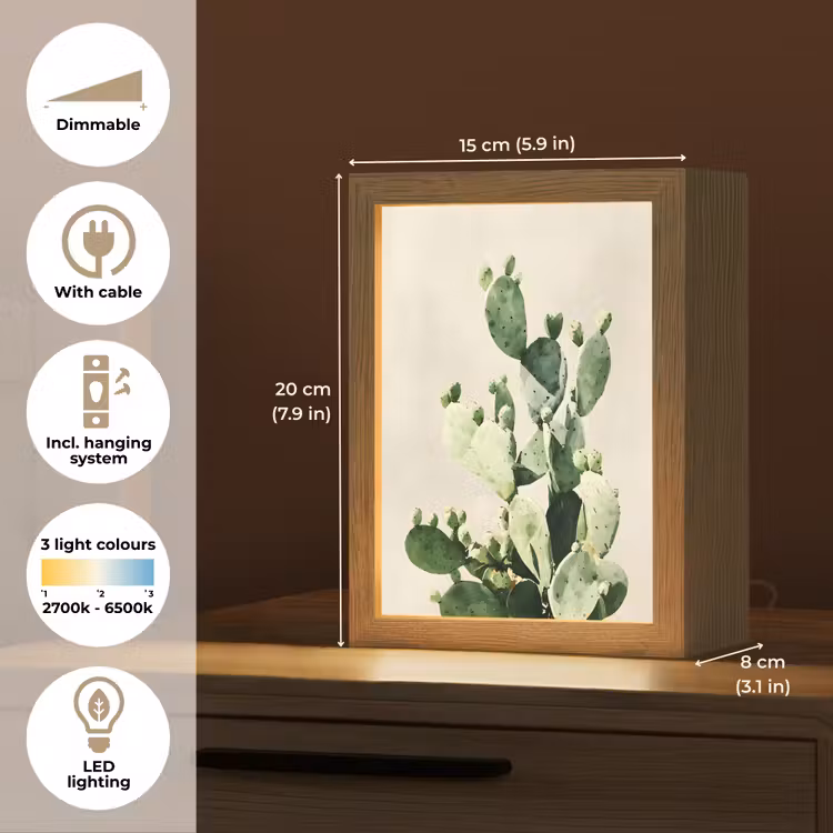 Cactus - Groen - Minimalistisch Light Box met kabel (Tafellamp) klein -USP_EN