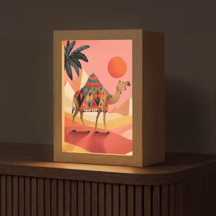 Kameel - Pyramides - Rode zon Light Box met kabel (Tafellamp) klein -z3d_website