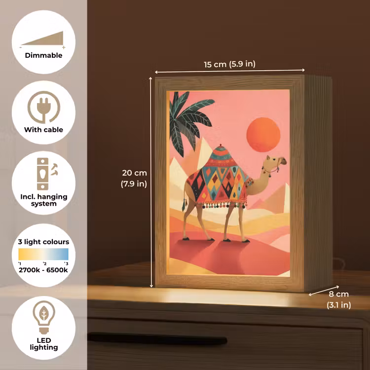 Kameel - Pyramides - Rode zon Light Box met kabel (Tafellamp) klein -USP_EN