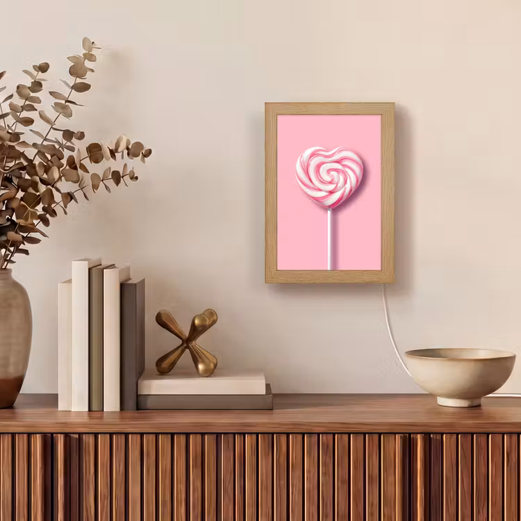 Snoep - Lolly - Hart- Roze Light Box met kabel (Tafellamp) klein -sfeer2