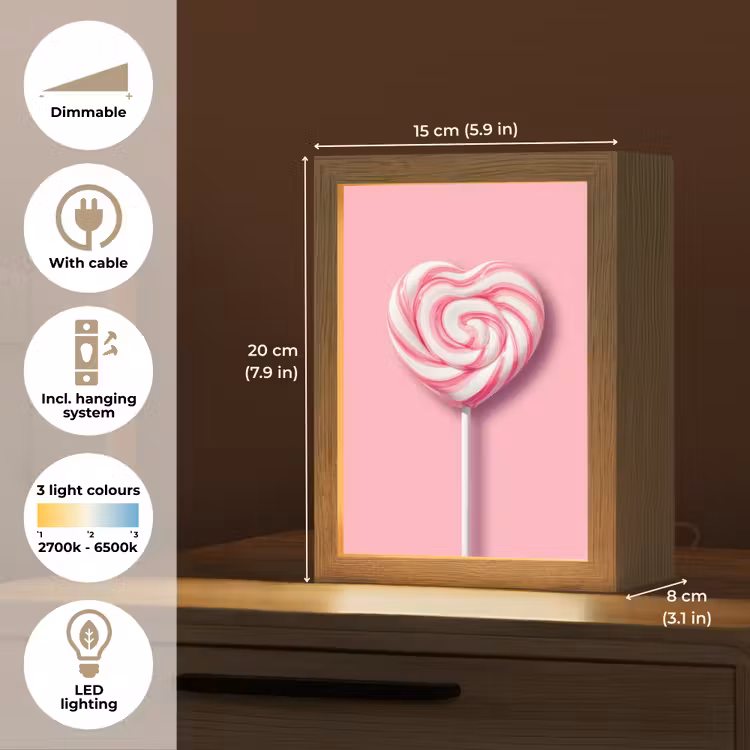 Snoep - Lolly - Hart- Roze Light Box met kabel (Tafellamp) klein -USP_EN