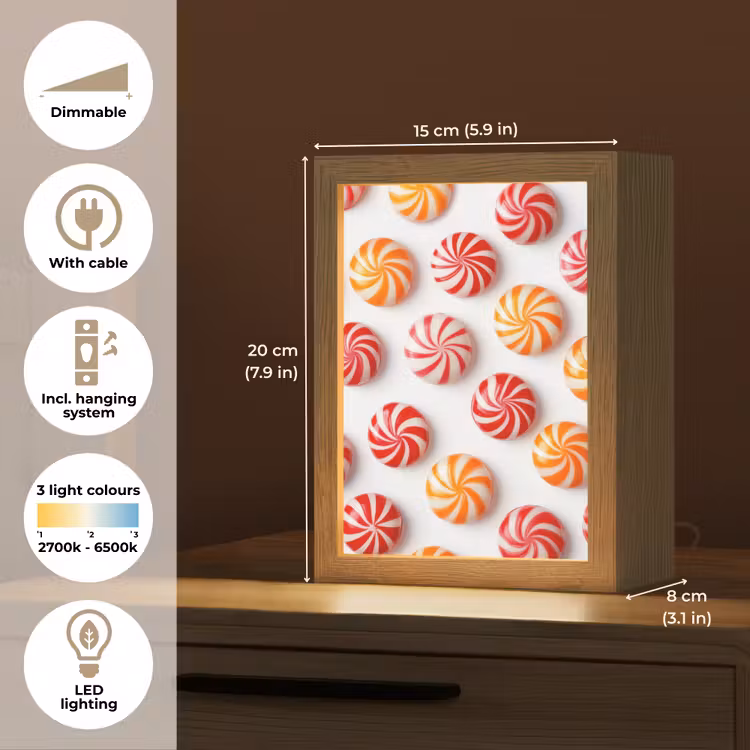 Snoep - Patroon - Rood - Oranje Light Box met kabel (Tafellamp) klein -USP_EN