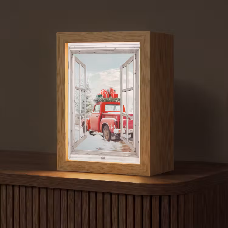 Auto - Rood - Cadeaus - Winter - Kerst - Doorkijk - Wit Light Box met kabel (Tafellamp) klein -z3d_website