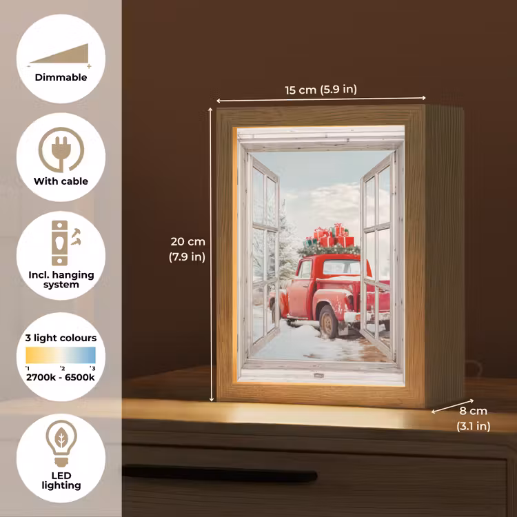 Auto - Rood - Cadeaus - Winter - Kerst - Doorkijk - Wit Light Box met kabel (Tafellamp) klein -USP_EN