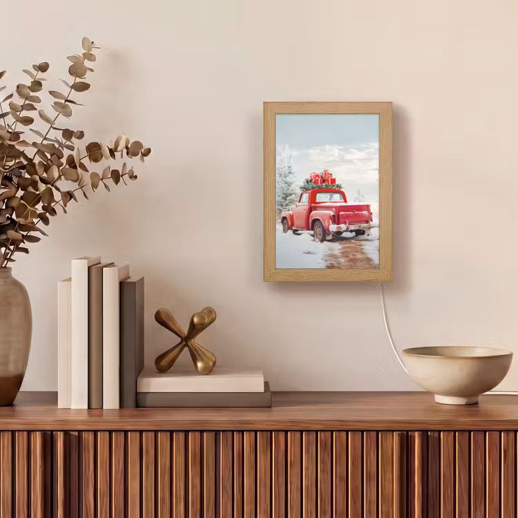 Auto - Rood - Cadeaus - Winter - Sneeuw - Kerst Light Box met kabel (Tafellamp) klein -sfeer2