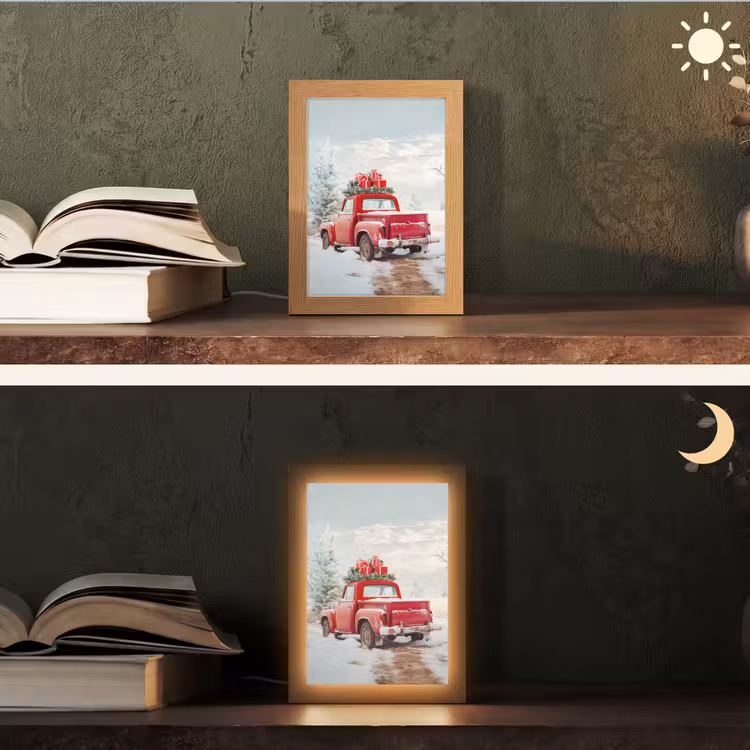 Auto - Rood - Cadeaus - Winter - Sneeuw - Kerst Light Box met kabel (Tafellamp) klein -sfeer3