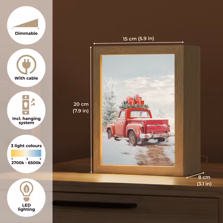 Auto - Rood - Cadeaus - Winter - Sneeuw - Kerst Light Box met kabel (Tafellamp) klein -USP_EN