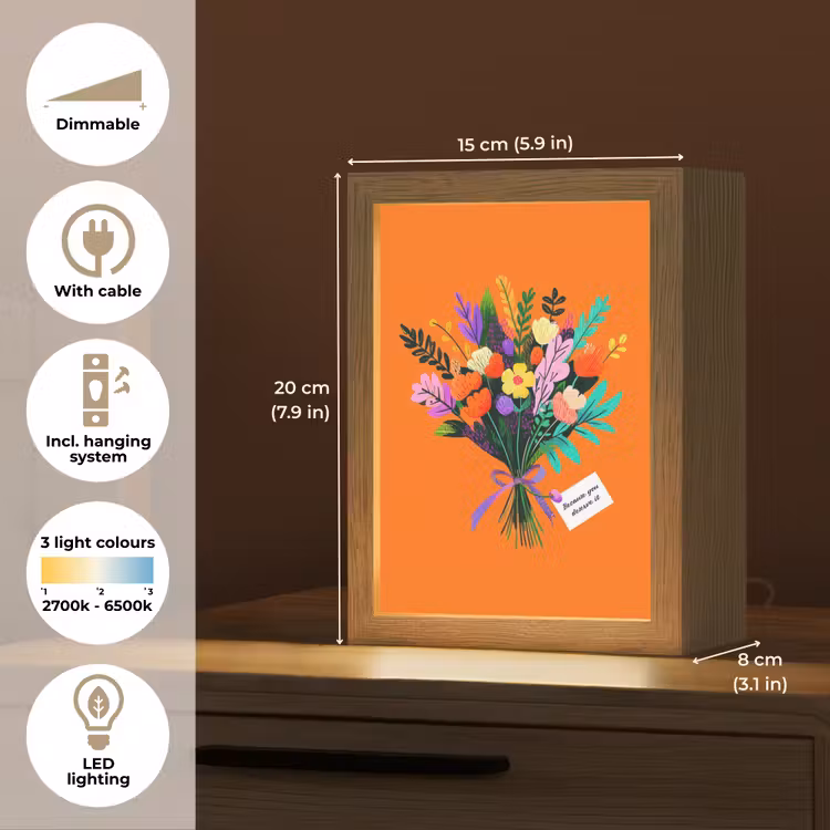 Kaartje - Boeket - Bloemen Light Box met kabel (Tafellamp) klein -USP_EN