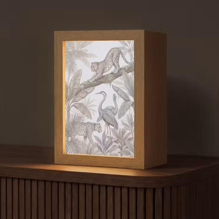 Kat - Vogel - Jungle - Illustratie - Dieren Light Box met kabel (Tafellamp) klein -z3d_website