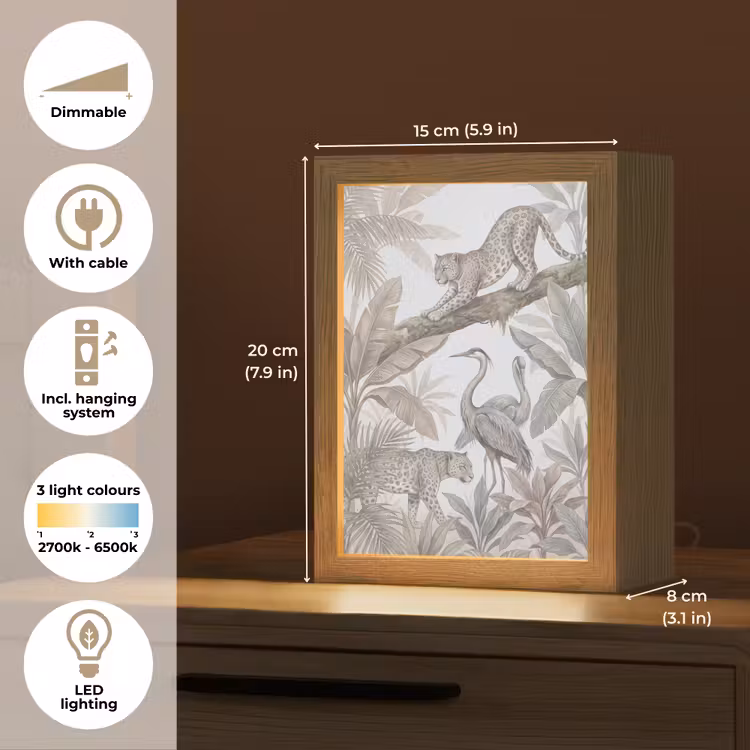Kat - Vogel - Jungle - Illustratie - Dieren Light Box met kabel (Tafellamp) klein -USP_EN