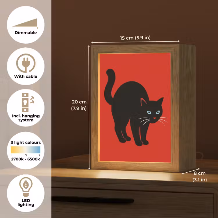 Kat - Zwart - Staart Light Box met kabel (Tafellamp) klein -USP_EN