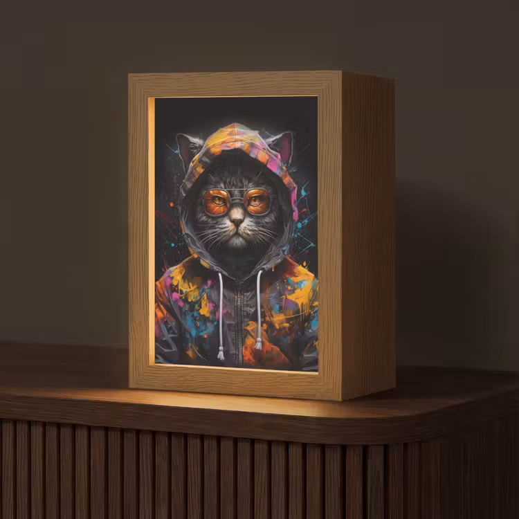Kat - Jas - Graffiti - Bril - Zwart Light Box met kabel (Tafellamp) klein -z3d_website