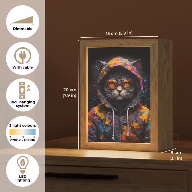 Kat - Jas - Graffiti - Bril - Zwart Light Box met kabel (Tafellamp) klein -USP_EN