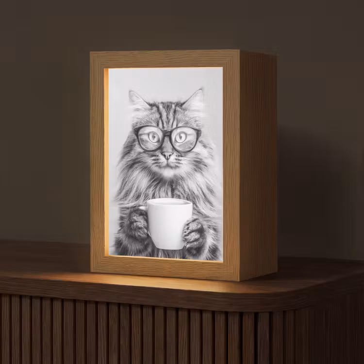 Kat - Bril - Mok - Pluizig Light Box met kabel (Tafellamp) klein -z3d_website