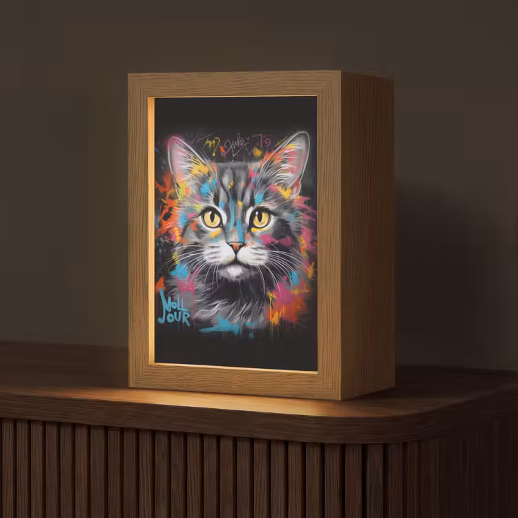 Kat - Graffiti - Dieren - Kleuren - Grijs Light Box met kabel (Tafellamp) klein -z3d_website