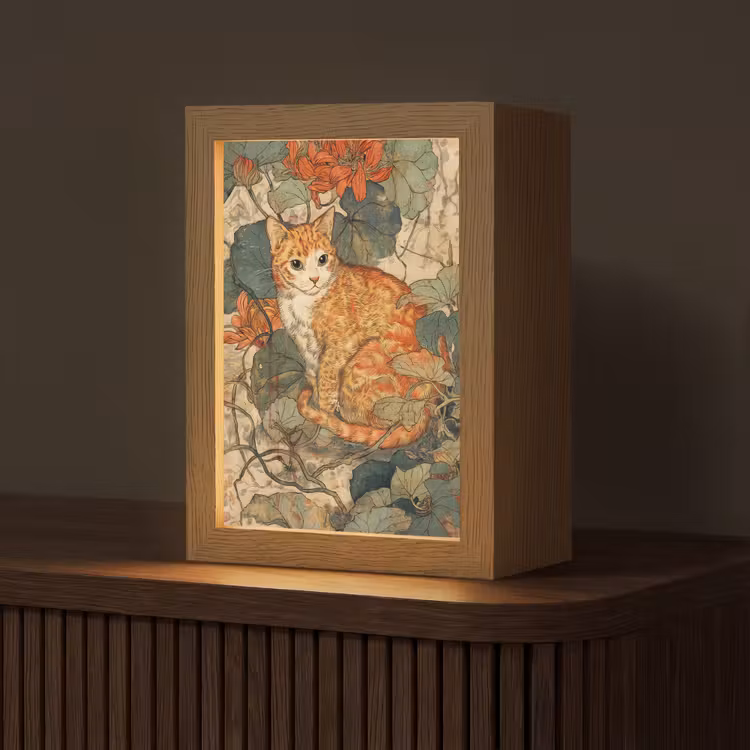 Kat - Sierlijk - Bloemen Light Box met kabel (Tafellamp) klein -z3d_website