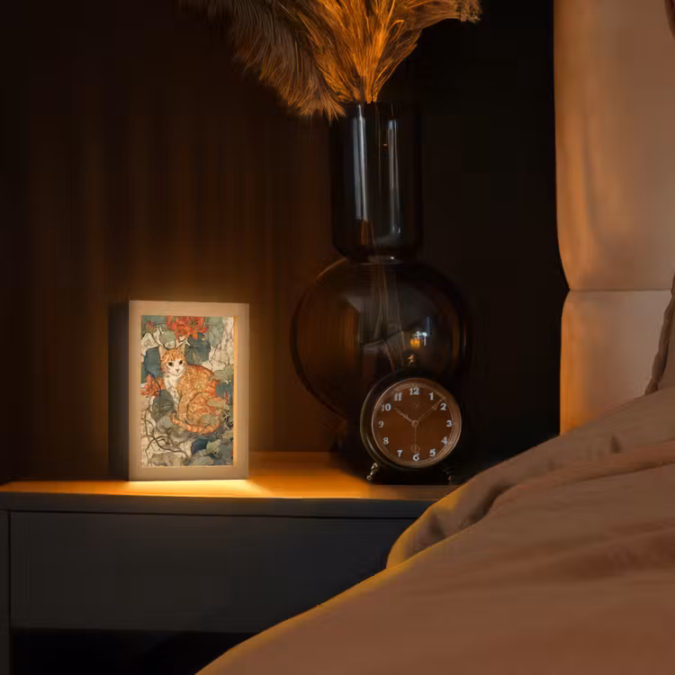 Kat - Sierlijk - Bloemen Light Box met kabel (Tafellamp) klein -sfeer1