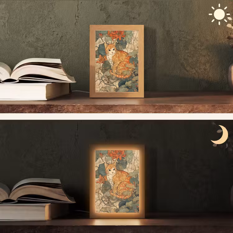 Kat - Sierlijk - Bloemen Light Box met kabel (Tafellamp) klein -sfeer3