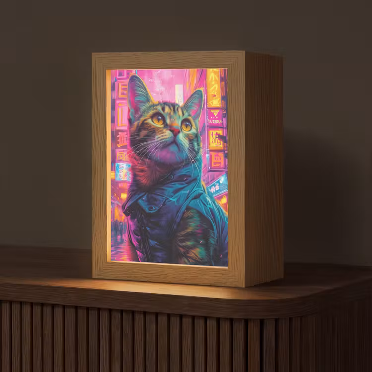 Kat - Pop art - China - Neon - Stad Light Box met kabel (Tafellamp) klein -z3d_website