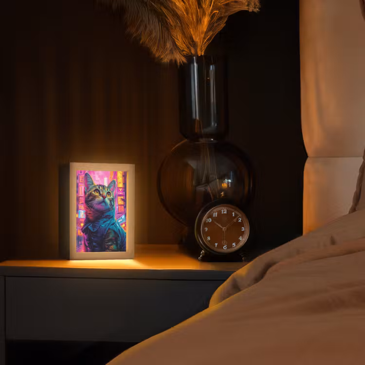 Kat - Pop art - China - Neon - Stad Light Box met kabel (Tafellamp) klein -sfeer1