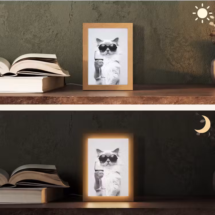 Kat - Zonnebril - Wijnglas - Langharig Light Box met kabel (Tafellamp) klein -sfeer3