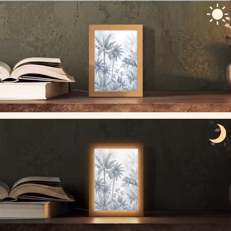 Kat - Tropisch bos - Modern - Grijs Light Box met kabel (Tafellamp) klein -sfeer3
