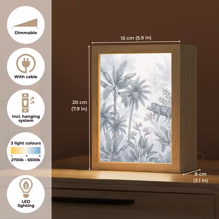 Kat - Tropisch bos - Modern - Grijs Light Box met kabel (Tafellamp) klein -USP_EN