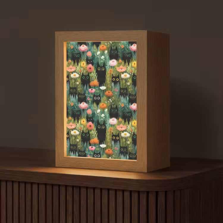 Katten - Bloemen - Kleurrijk Light Box met kabel (Tafellamp) klein 925 -z3d_website
