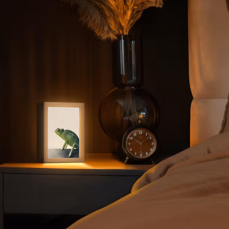 Kameleon - Groen - Minimalistisch Light Box met kabel (Tafellamp) klein -sfeer1