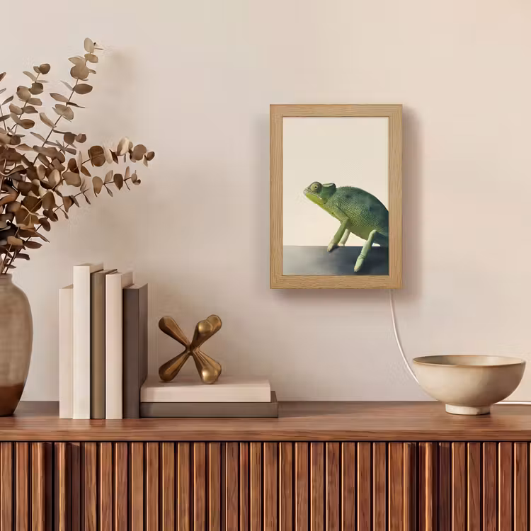 Kameleon - Groen - Minimalistisch Light Box met kabel (Tafellamp) klein -sfeer2