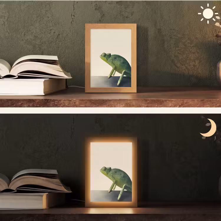Kameleon - Groen - Minimalistisch Light Box met kabel (Tafellamp) klein -sfeer3