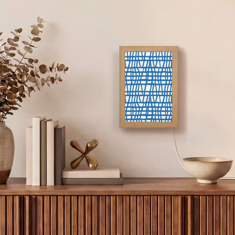 Ruitpatroon - Blauw - Crème Light Box met kabel (Tafellamp) klein 925 -sfeer2