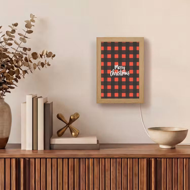 Geruit - Rood - Tekst - Christmas Light Box met kabel (Tafellamp) klein -sfeer2