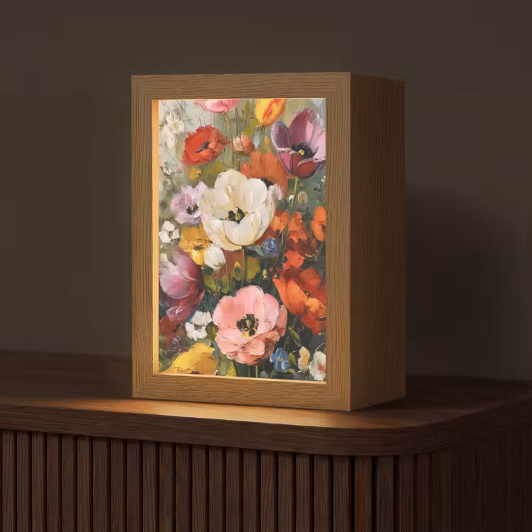 Vrolijk boeket - Dynamisch - Subtiele kleurspatten Light Box met kabel (Tafellamp) klein -z3d_website