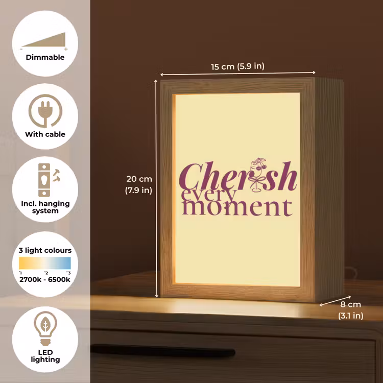 Cherish every moment - Cocktailglas - Geel Light Box met kabel (Tafellamp) klein -USP_EN