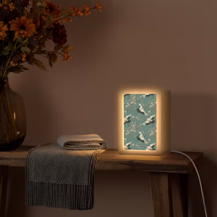 Kersenbloesem - Kraamvogels - Groen Light Box met kabel (Tafellamp) klein 925 -sfeer4