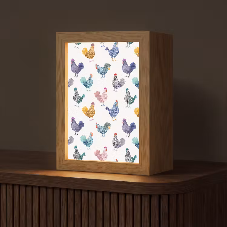Kippen -Aquarel - Kleurrijk Light Box met kabel (Tafellamp) klein 925 -z3d_website