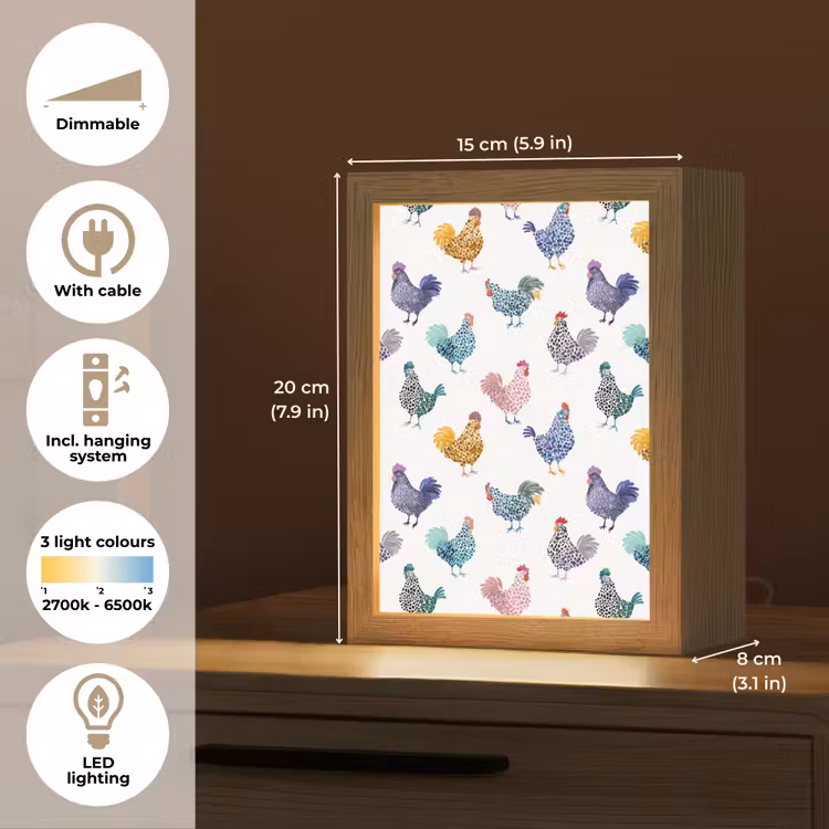 Kippen -Aquarel - Kleurrijk Light Box met kabel (Tafellamp) klein 925 -USP_EN