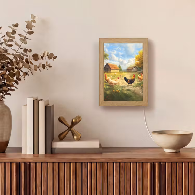 Kippen - Landelijke rust - Natuur Light Box met kabel (Tafellamp) klein -sfeer2