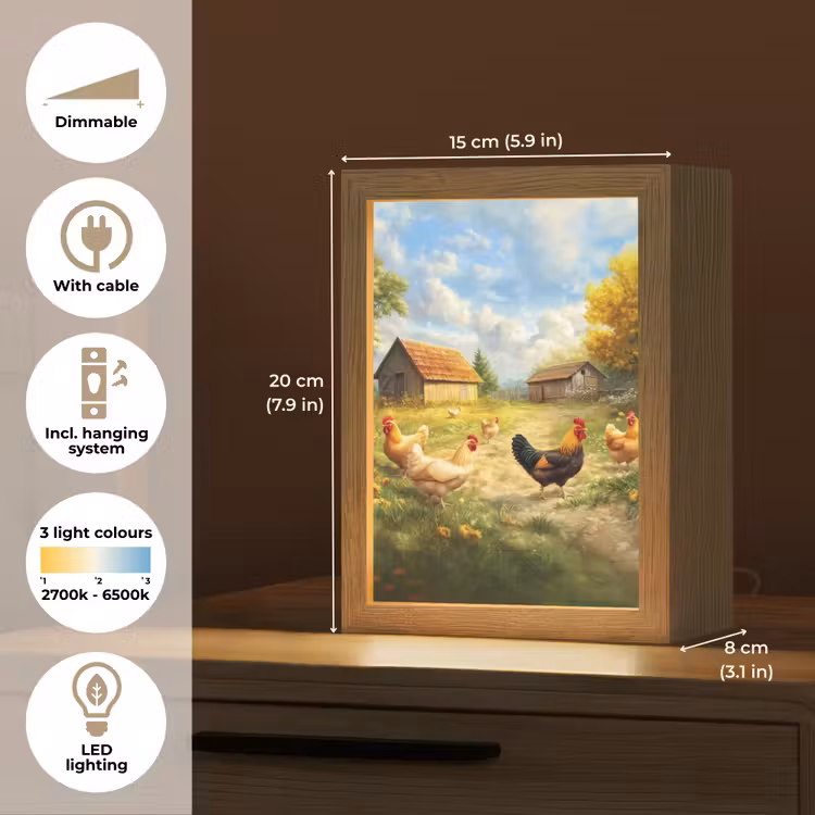 Kippen - Landelijke rust - Natuur Light Box met kabel (Tafellamp) klein -USP_EN