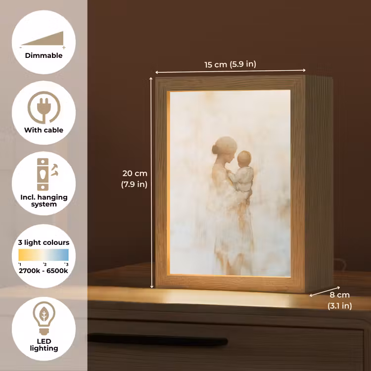 Kind - Moeder - Waterverfschilderij Light Box met kabel (Tafellamp) klein -USP_EN