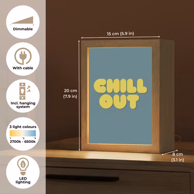 Chill out - Geel - Blauw Light Box met kabel (Tafellamp) klein -USP_EN