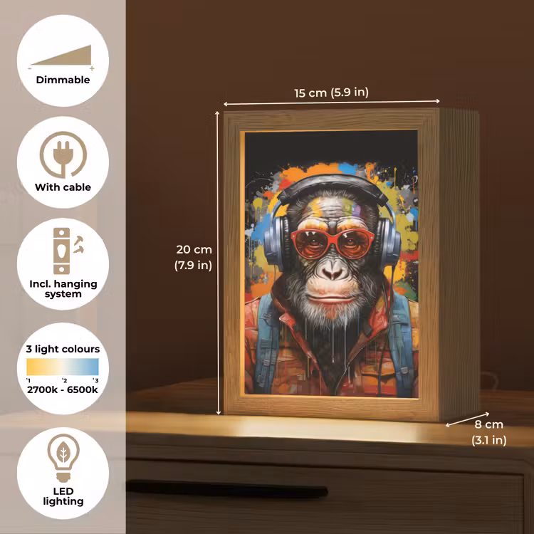 Chimpansee - Aap - dieren - Graffiti - Bril - Koptelefoon - Kleuren Light Box met kabel (Tafellamp) klein -USP_EN