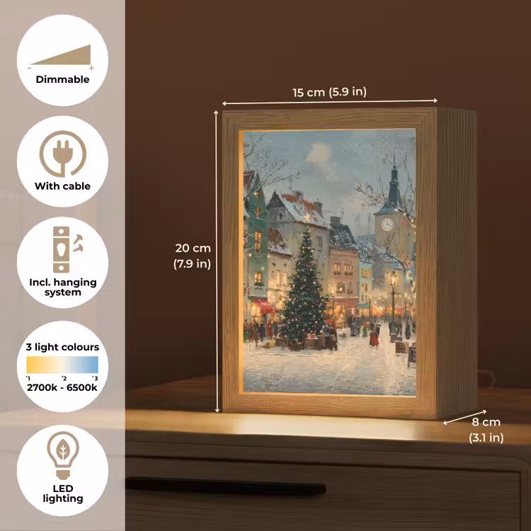 Kerstsfeer - Stadsplein - Kleurrijk Light Box met kabel (Tafellamp) klein -USP_EN