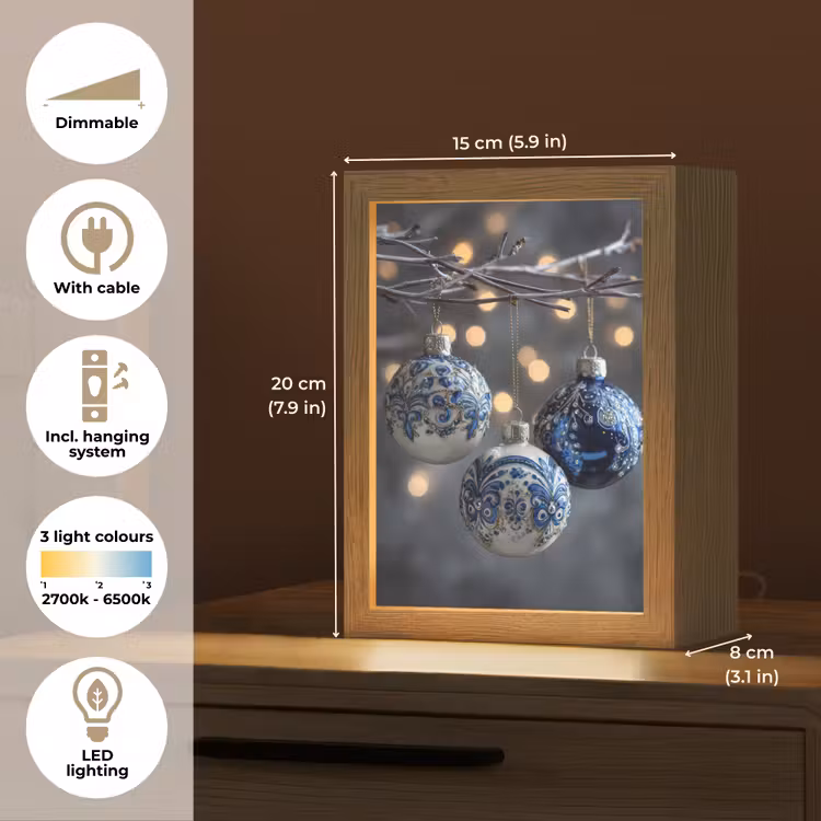 Kerstbal - Versierd - Blauw Light Box met kabel (Tafellamp) klein -USP_EN