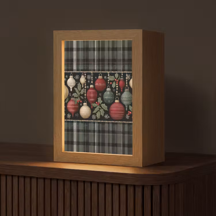 Kerstballen - Rood - Hulsttakken - Patroon Light Box met kabel (Tafellamp) klein -z3d_website