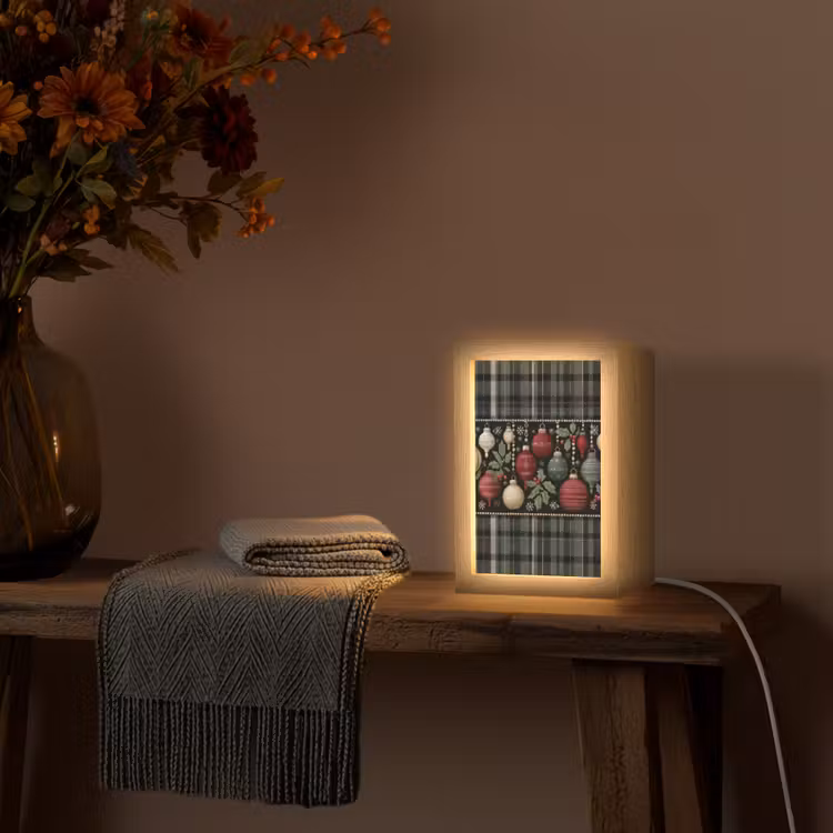 Kerstballen - Rood - Hulsttakken - Patroon Light Box met kabel (Tafellamp) klein -sfeer4